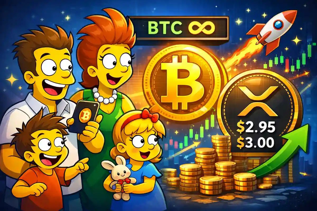 Simpsons crypto prediction showing Bitcoin infinity symbol and XRP price rumors