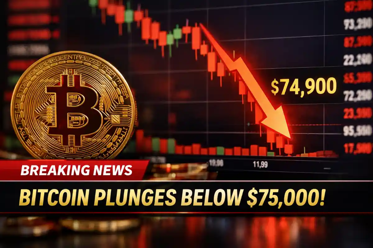 Bitcoin price plunges below $75,000 as red candles signal sharp crypto market sell-off in February 2026
